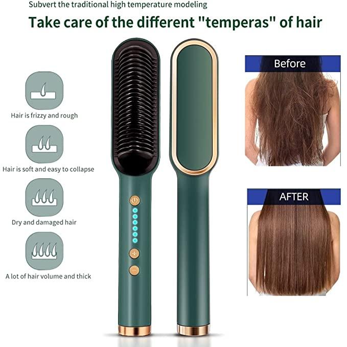 3-in-1 Electric Hair Straightener Brush - Professional Styling Tool with Anion Technology