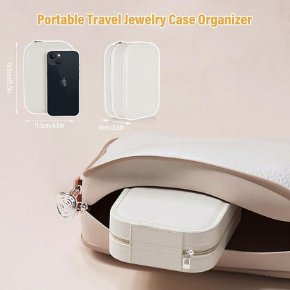 LED Mirror Jewelry Box - White Leather Storage Organizer